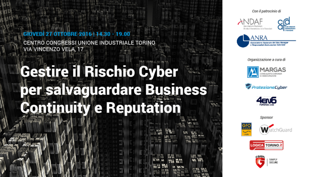Business Continuity, Reputation e Cyber risk a Convegno  | Torino 27 Ottobre 2016